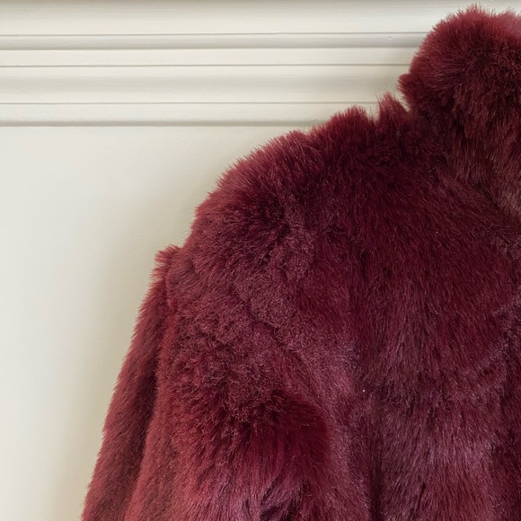 Fun Faux Fur Burgundy Night Out Coat - Picture 2 of 4